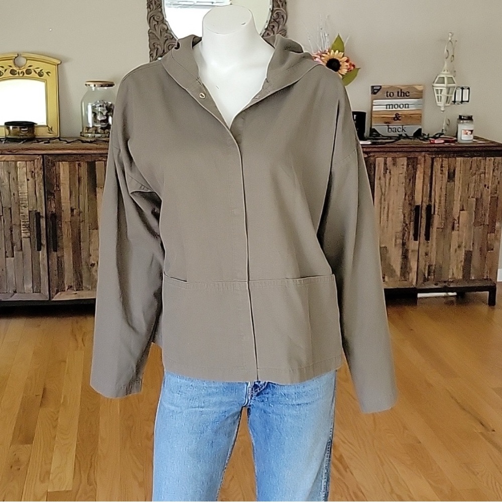 Eileen Fisher Lightweight Cotton Hooded Jacket.